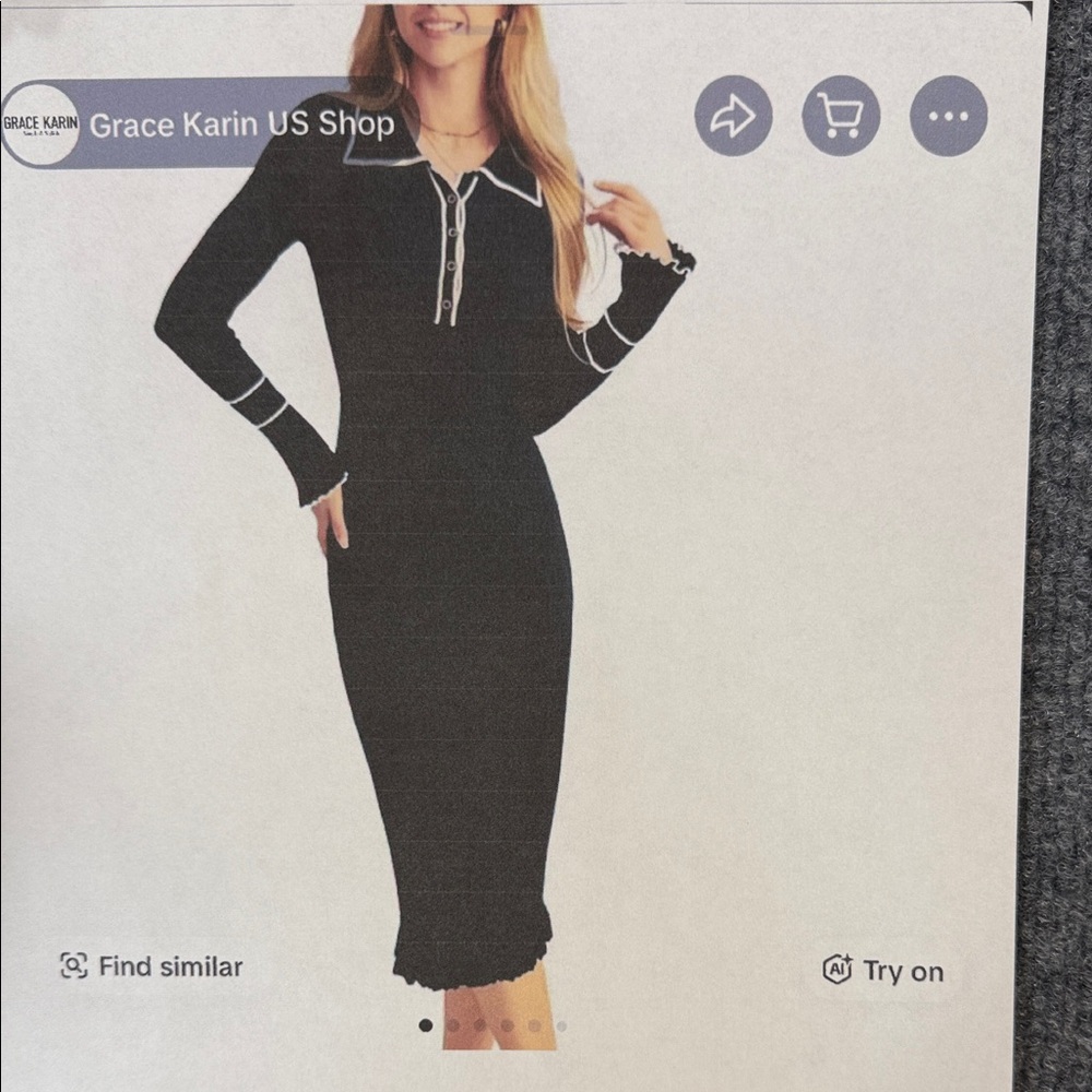 Grace Karin Olive Long Sleeve Knit Polo Dress Medium NWOT